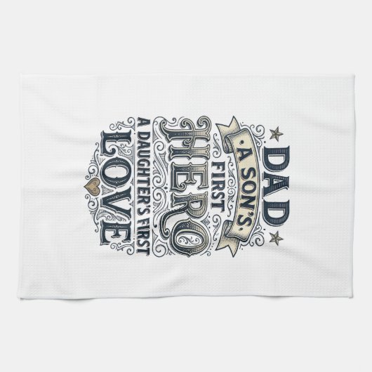 Dad Son Hero Daughter Love Vintage Typography Shir Geschirrtuch (Horizontal)