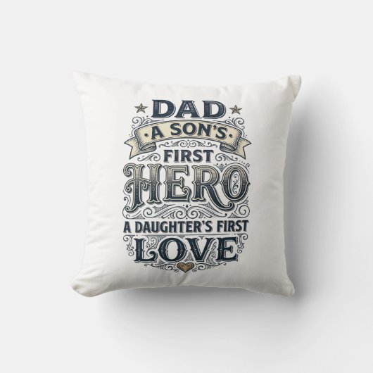 Dad Son Hero Daughter Love Vintage Typography Shir Kissen (Vorderseite)