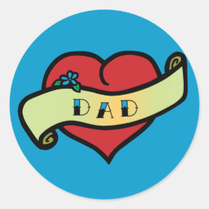 Dad-Tattoo Herz Runder Aufkleber