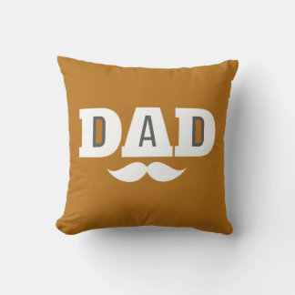Dad Throw Pillow Mustache Brow Black Grey Orange Kissen