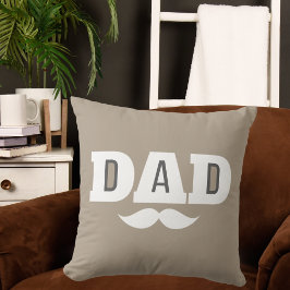 Dad Throw Pillow Mustache Brow Black Grey Orange Kissen