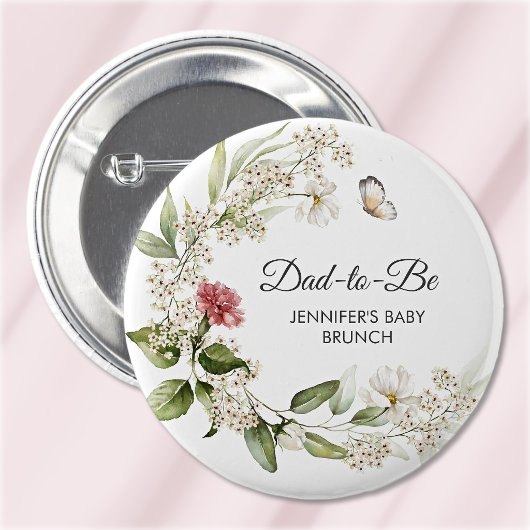 Dad-to-Be Pink Carnation Girl Baby Shower/Brunch Button