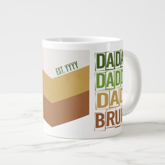 Dada Daddy Vater Bruh Custom Est Modern Green Tan Jumbo-Tasse (Vorderseite Rechts)