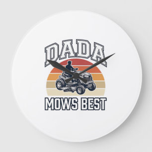 Dada Mows Best Vintage-Rasenmäher-Shirt-Design_1 Große Wanduhr