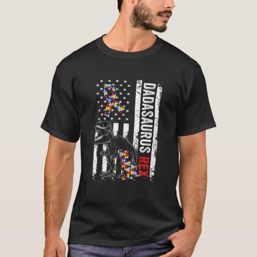 Dadasaurus Daddy Rex Autism Awareness Proud Vater T-Shirt (Vorderseite)