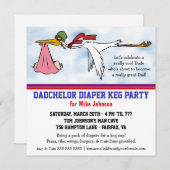 Dadchelor Diaper Keg New Dad Niedlich Stork Einlad Einladung (Vorne/Hinten)