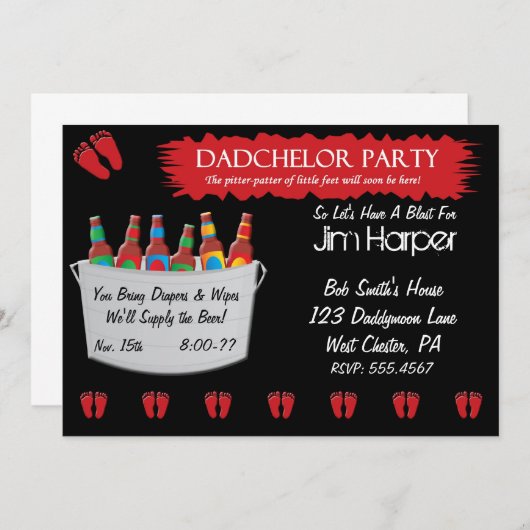 Dadchelor Diaper Keg-Party Einladungen (Vorne/Hinten)