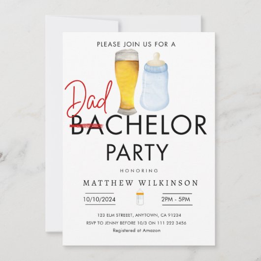 Dadchelor Vater zu Men Man Babydusche Einladung (Vorderseite)