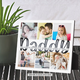DADDY 6 Photo Collage Gray Custom Text 8x10 Plaque Fotoplatte
