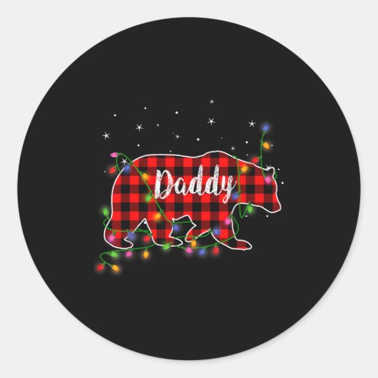 Daddy Bear Red Plaid Christmas Pajama Family Gift Runder Aufkleber (Vorderseite)