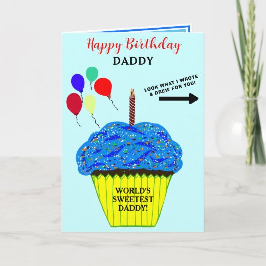Daddy Birthday Blue Cupcake Write Zeichn Message Karte (Vorderseite)