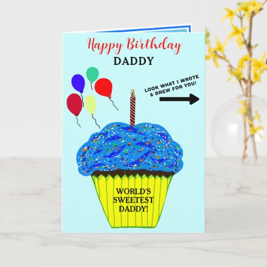 Daddy Birthday Blue Cupcake Write Zeichn Message Karte (Gelbe Blume)
