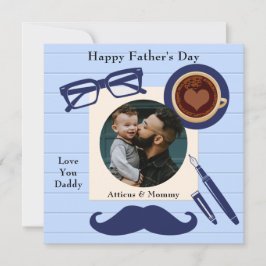 Daddy Blue Mustache Coffee Happy Vathers Day Card Einladung