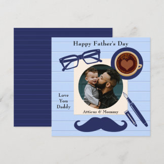 Daddy Blue Mustache Coffee Happy Vathers Day Card Einladung