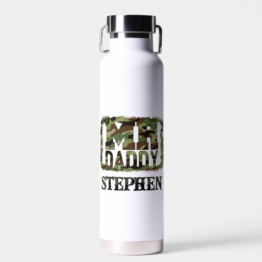 Daddy Camouflage Design mit Individuelle Name Trinkflasche (Vorne)