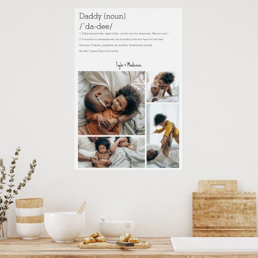 Daddy Definition Personalisiert 4 Foto Collage Poster (Küche)