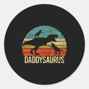 Daddy Dinosaur Daddysaurus 2 Zwei Kinder Weihnacht Runder Aufkleber