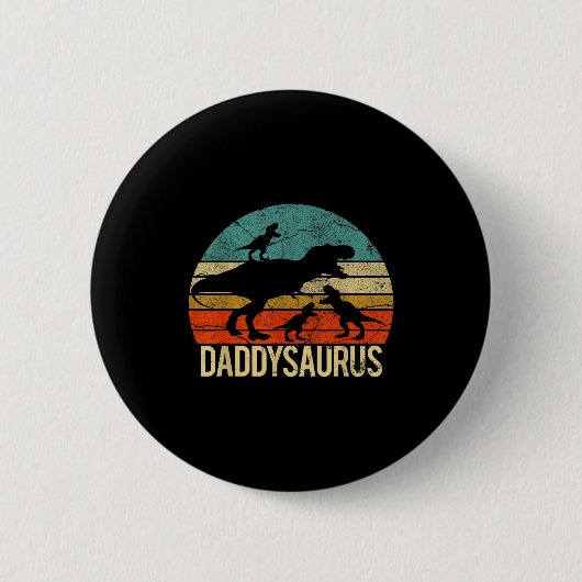 Daddy Dinosaur Daddysaurus 3 Drei Kinder Xmas Weih Button (Vorderseite)