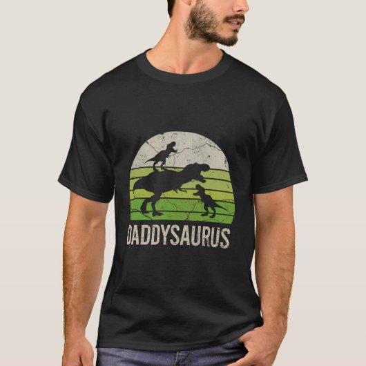 Daddy Dinosaur Funny Vater Daddysaurus 2 Zwei Kind T-Shirt (Vorderseite)