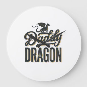 Daddy Dragon Vintage Gravur Shirt Design_1 Große Wanduhr