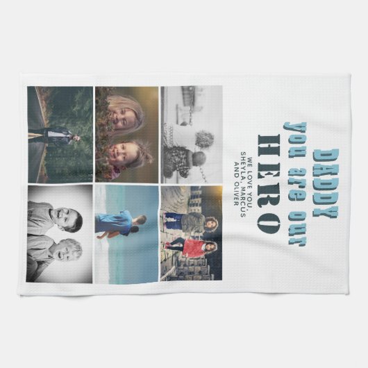 Daddy du bist unser Helden 6 Foto Collage Geschirrtuch (Horizontal)