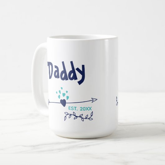 Daddy Est 20xx Herz & Pfeile Zwei Tone Blau Kaffeetasse (Vorderseite Links)