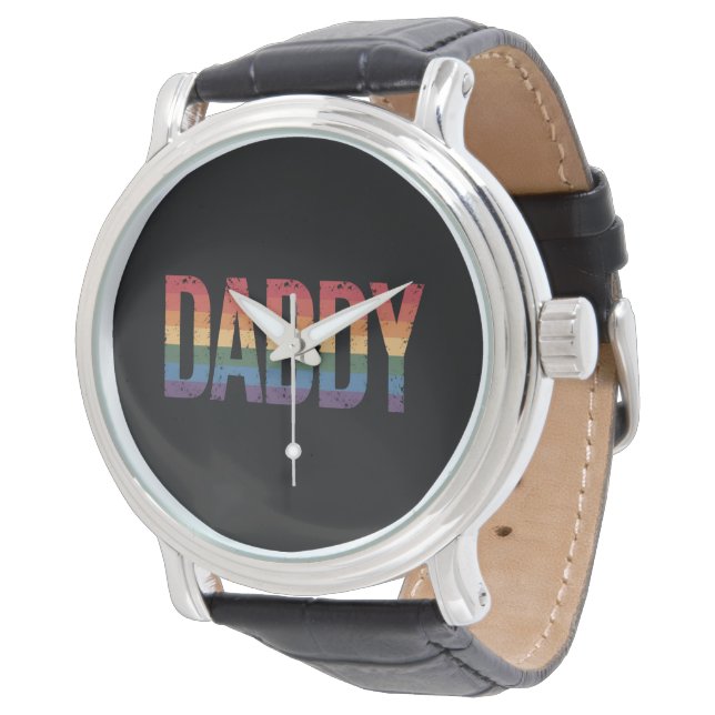 Daddy Gay Pride Monat LGBTQ Vatertag Regenbogen Armbanduhr (Schrägansicht)