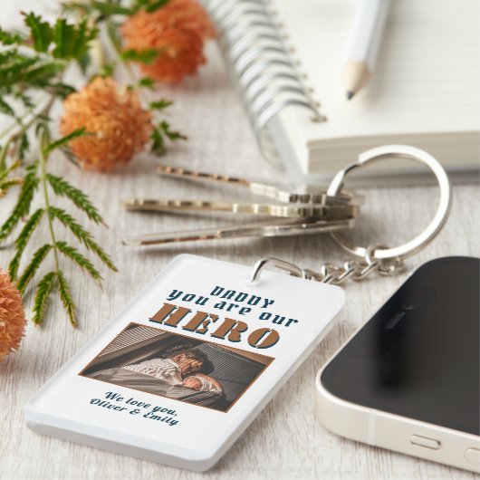 Daddy Hero Pater Keepake Family Foto Schlüsselanhänger (Vorderseite rechts)