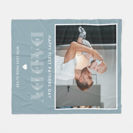 Daddy Modern First Vathers Day Foto Fleecedecke (Vorderseite (Horizontal))
