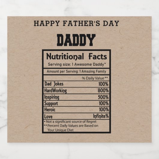 Daddy Nutritional Facts Vatertag Bierflaschenetikett (Einzelnes Label)