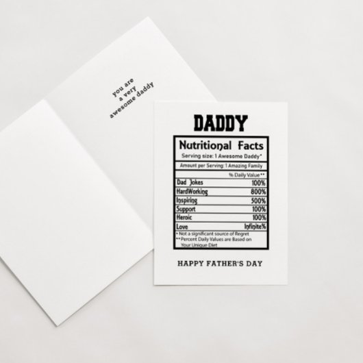 Daddy Nutritional Facts Vatertag Karte