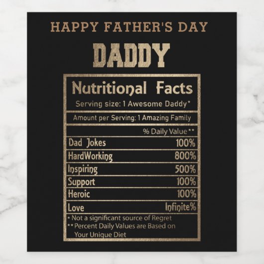 Daddy Nutritional Facts Vatertag Weinetikett (Einzelnes Label)