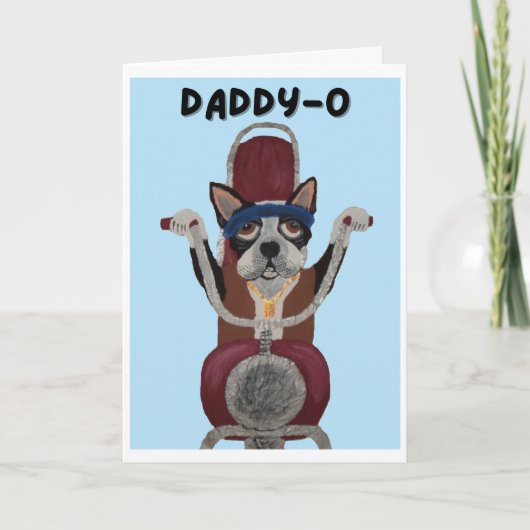 Daddy-O Boston Terrier Biker auf Motorrad Karte (Vorderseite)