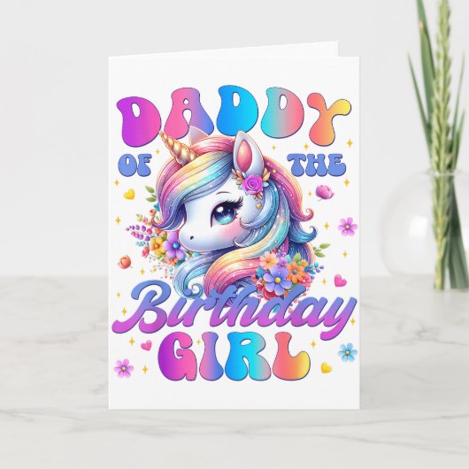 Daddy Of The Birthday Girl Unicorn Flower Family M Karte (Vorderseite)