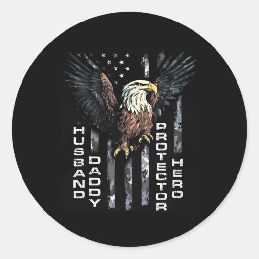 Daddy Protector Hero Fathers Day American Flag Runder Aufkleber (Vorderseite)