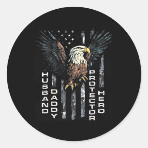 Daddy Protector Hero Fathers Day American Flag Runder Aufkleber