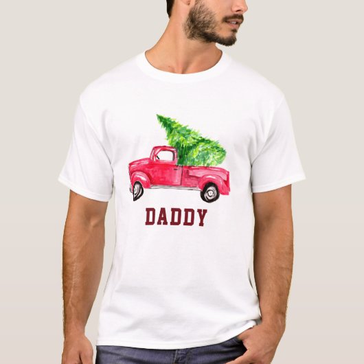Daddy Red Lieferwagen LKW Weihnachtsbaum Wasserfar T-Shirt (Vorderseite)