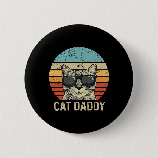 Daddy Retro Cat Sungles Cool Cat Vater Geschenke F Button (Vorderseite)