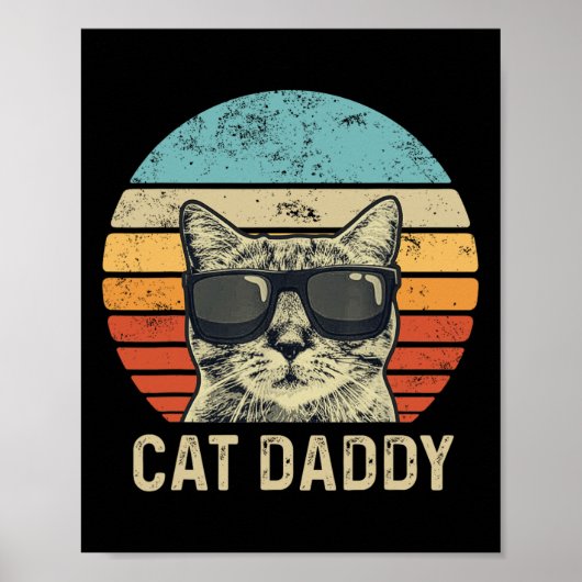 Daddy Retro Cat Sungles Cool Cat Vater Geschenke F Poster (Vorne)