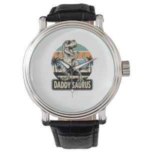 Daddy Saurus Retro-Dinosaur-Sonnenuntergangs-Shirt Armbanduhr