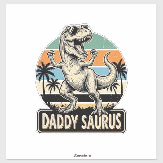 Daddy Saurus Retro-Dinosaur-Sonnenuntergangs-Shirt Aufkleber (Blatt)