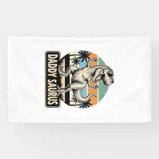 Daddy Saurus Retro-Dinosaur-Sonnenuntergangs-Shirt Banner (Horizontal)
