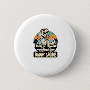 Daddy Saurus Retro-Dinosaur-Sonnenuntergangs-Shirt Button