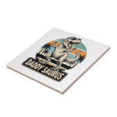 Daddy Saurus Retro-Dinosaur-Sonnenuntergangs-Shirt Fliese (Seite)
