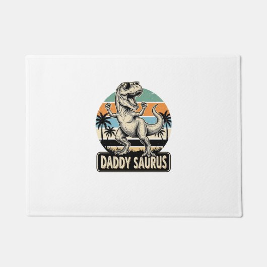Daddy Saurus Retro-Dinosaur-Sonnenuntergangs-Shirt Fußmatte (Vorderseite)