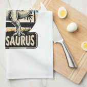 Daddy Saurus Retro-Dinosaur-Sonnenuntergangs-Shirt Geschirrtuch (Viertel Falte)