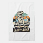 Daddy Saurus Retro-Dinosaur-Sonnenuntergangs-Shirt Geschirrtuch (Vertikal)
