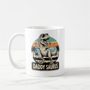 Daddy Saurus Retro-Dinosaur-Sonnenuntergangs-Shirt Kaffeetasse