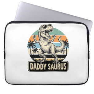 Daddy Saurus Retro-Dinosaur-Sonnenuntergangs-Shirt Laptopschutzhülle