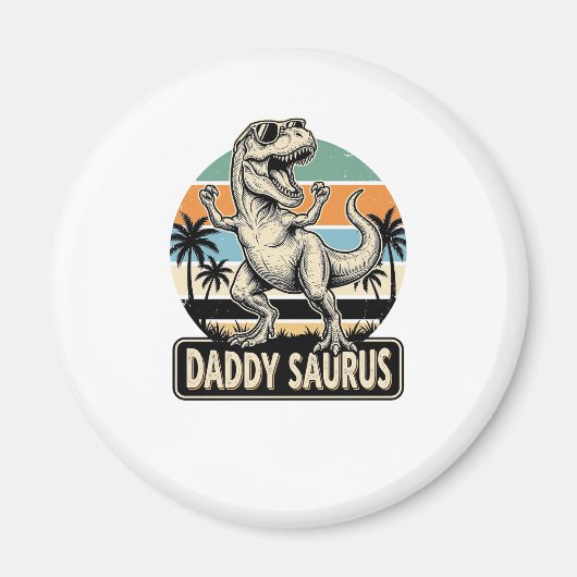 Daddy Saurus Retro-Dinosaur-Sonnenuntergangs-Shirt Magnet (Vorne)